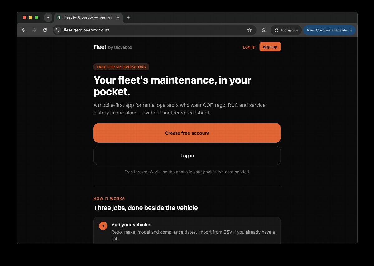 The Fleet by Glovebox homepage, fleet maintenance in your pocket