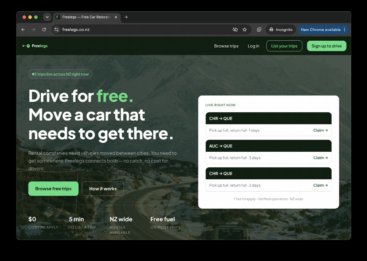 The Freelegs homepage, move a car that needs to get there