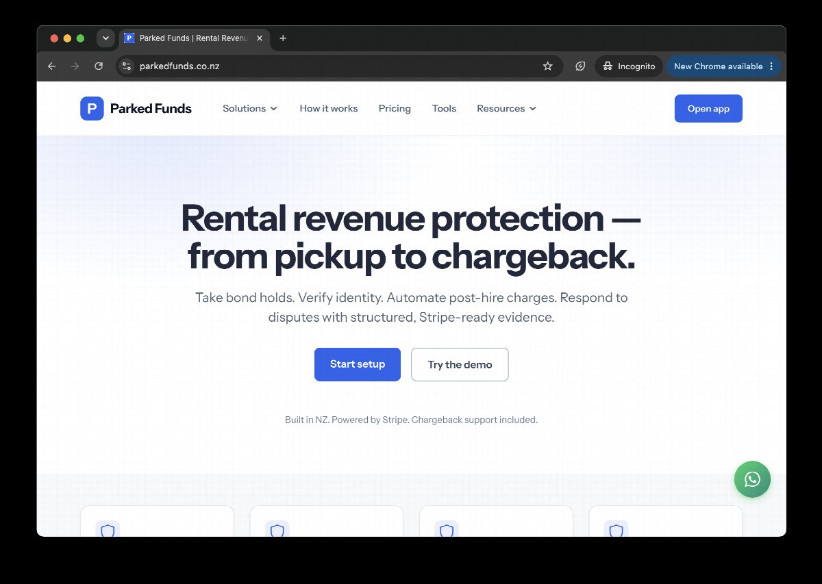 The Parked Funds homepage, rental revenue protection
